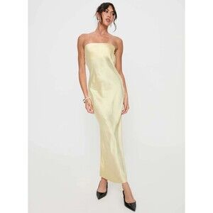 Princess Polly Size 4 Haley Maxi Dress Yellow Satin Strapless Cowl Back NWT